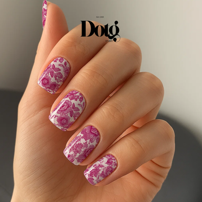 Floral Lace Nail Polish Wraps DIY Manicure & Pedicure Fuchsia Vintage Nail Stickers Decal Strips