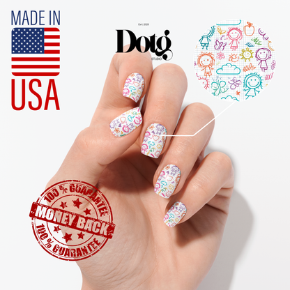 Back To School Doodle Nail Wraps DIY Manicure & Pedicure Teacher Appreciation Nail Stickers Classroom