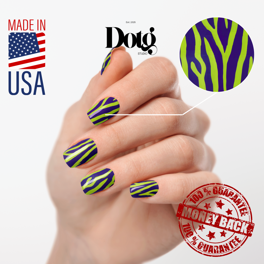 Purple Green Nail Polish Wraps DIY Manicure & Pedicure Animal Print Stickers Nail Decal Strips