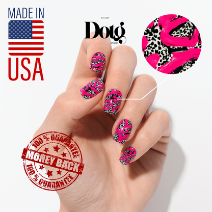 Abstract Leopard Nail Polish Wraps DIY Manicure & Pedicure Fuchsia Vintage Stickers Nail Decal Strips