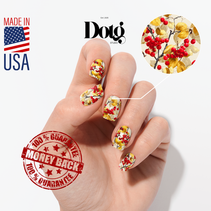 Autumn Berry Nail Polish Wraps DIY Manicure Stickers Leaves Branch Nail Decal Strips