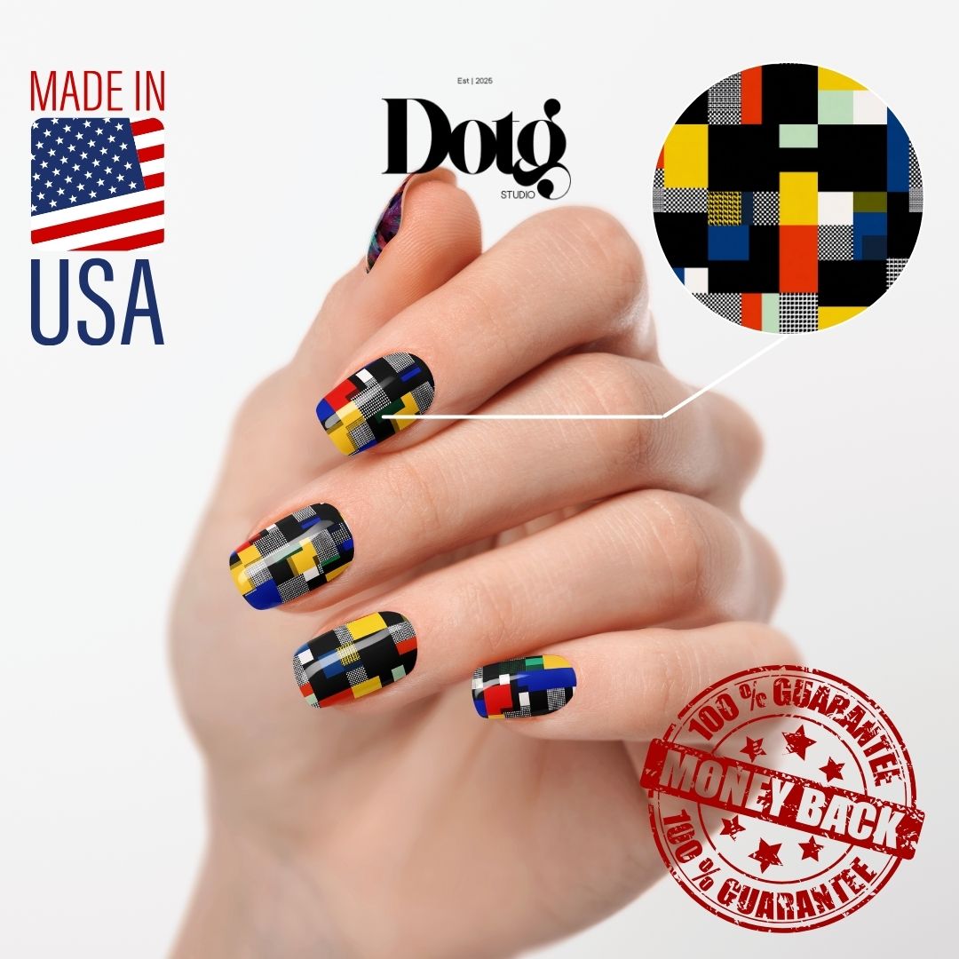 Nail Wrap Modern Mondrian Decals DIY At-Home Geometric Manicure & Pedicure Stickers for Her