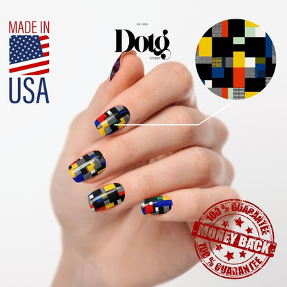 Nail Wrap Modern Mondrian Decals DIY At-Home Geometric Manicure & Pedicure Stickers for Her