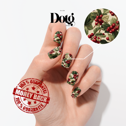 Holly Berry Nail Polish Wraps DIY Manicure and Pedicure Nail Stickers Iridescent Decal Strips