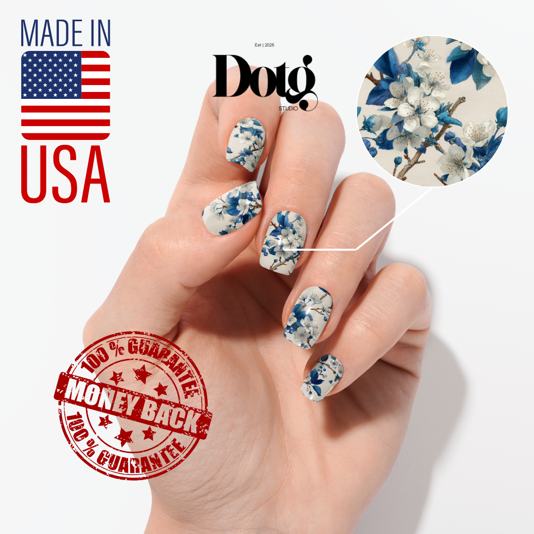 Blue Botanicals Nail Wraps DIY Manicure & Pedicure Stickers Spring Nail Decal Strips