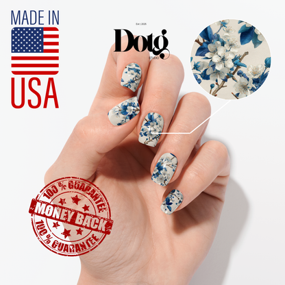 Blue Botanicals Nail Wraps DIY Manicure & Pedicure Stickers Spring Nail Decal Strips