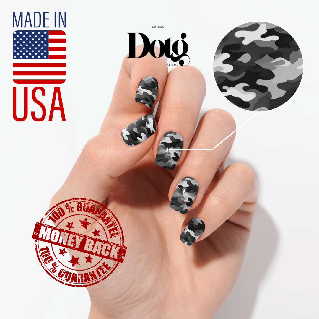 Gray Camo Nail Wraps DIY Manicure Stickers Army Nail Decal Strips