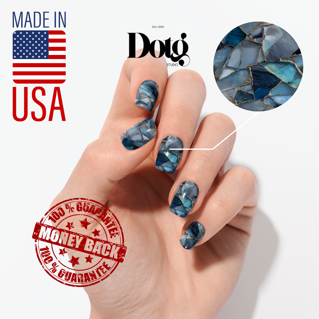 Blue Geode Nail Polish Wraps DIY Manicure & Pedicure Gold Stickers Nail Decal Strips