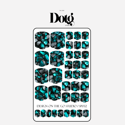 Green Stone Nail Polish Wraps DIY Manicure & Pedicure Mosaic Glass Nail Stickers Decal Strips