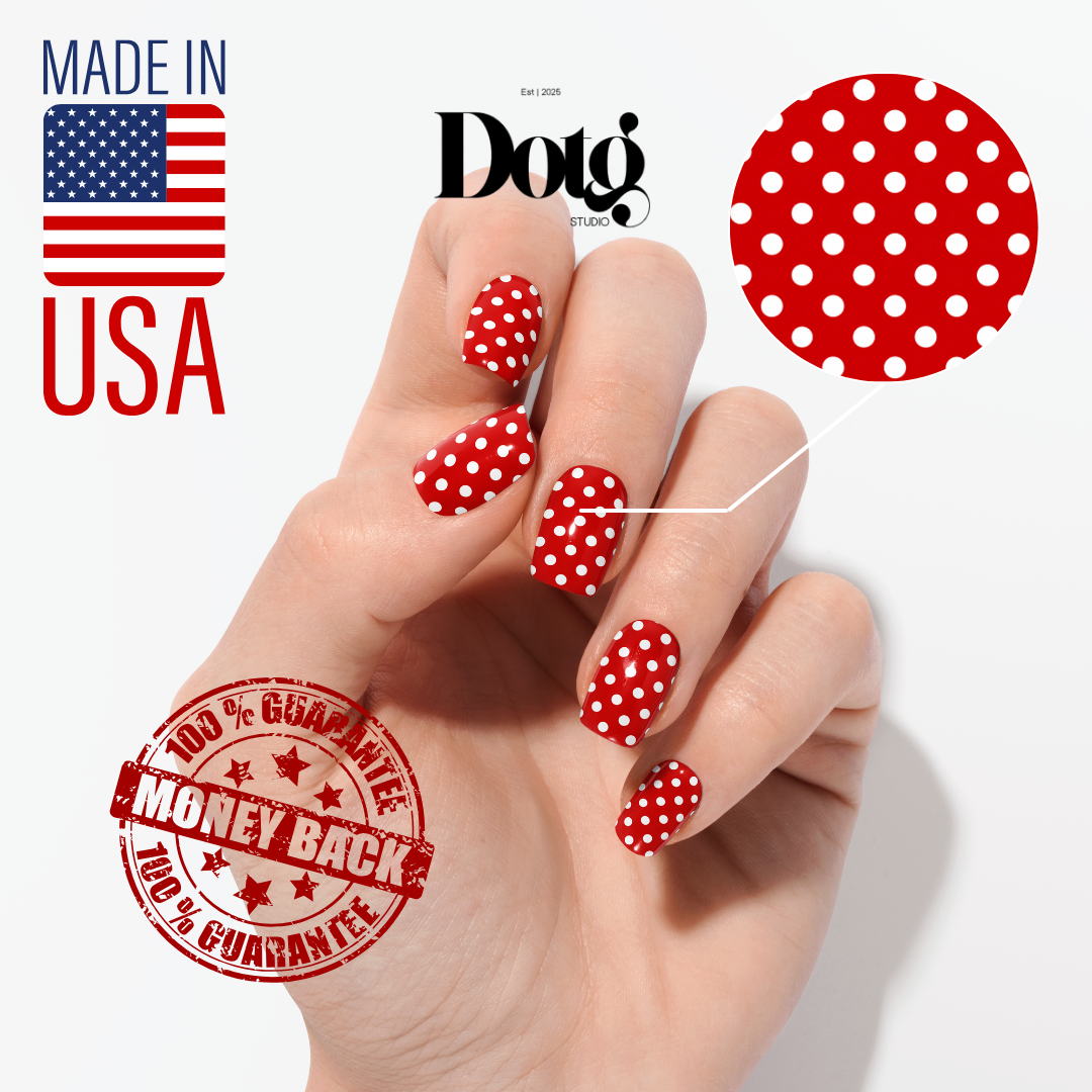 Red Polka-Dot Nail Wraps DIY Manicure Stickers Retro Nail Decal Strips