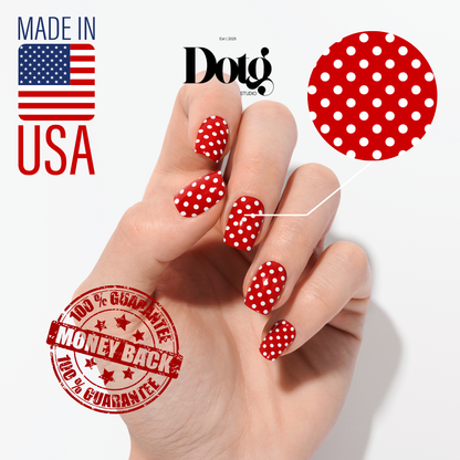 Red Polka-Dot Nail Wraps DIY Manicure Stickers Retro Nail Decal Strips