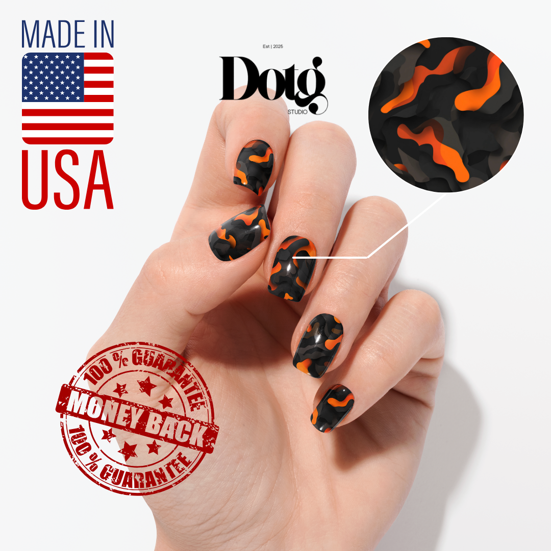 Dark Orange Camo Nail Wraps DIY Manicure Stickers Army Nail Decal Strips