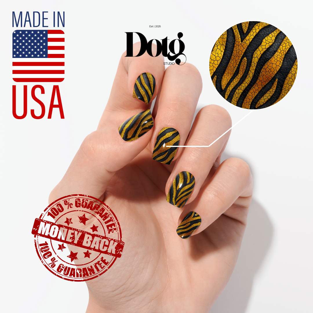 Golden Tiger Nail Wraps DIY Manicure Stickers Animal Print Nail Decal Strips