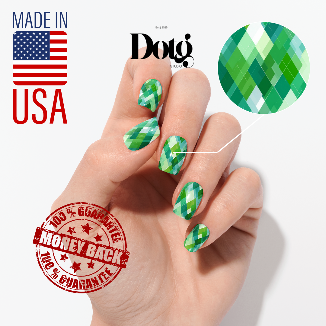 St. Patrick's Day Green Argyle Nail Wrap DIY Manicure & Pedicure Stickers Nail Decal Strips