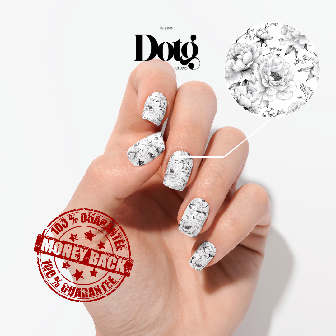 Black Peonies Nail Polish Wraps DIY Manicure and Pedicure Stickers Nail Decal Strips