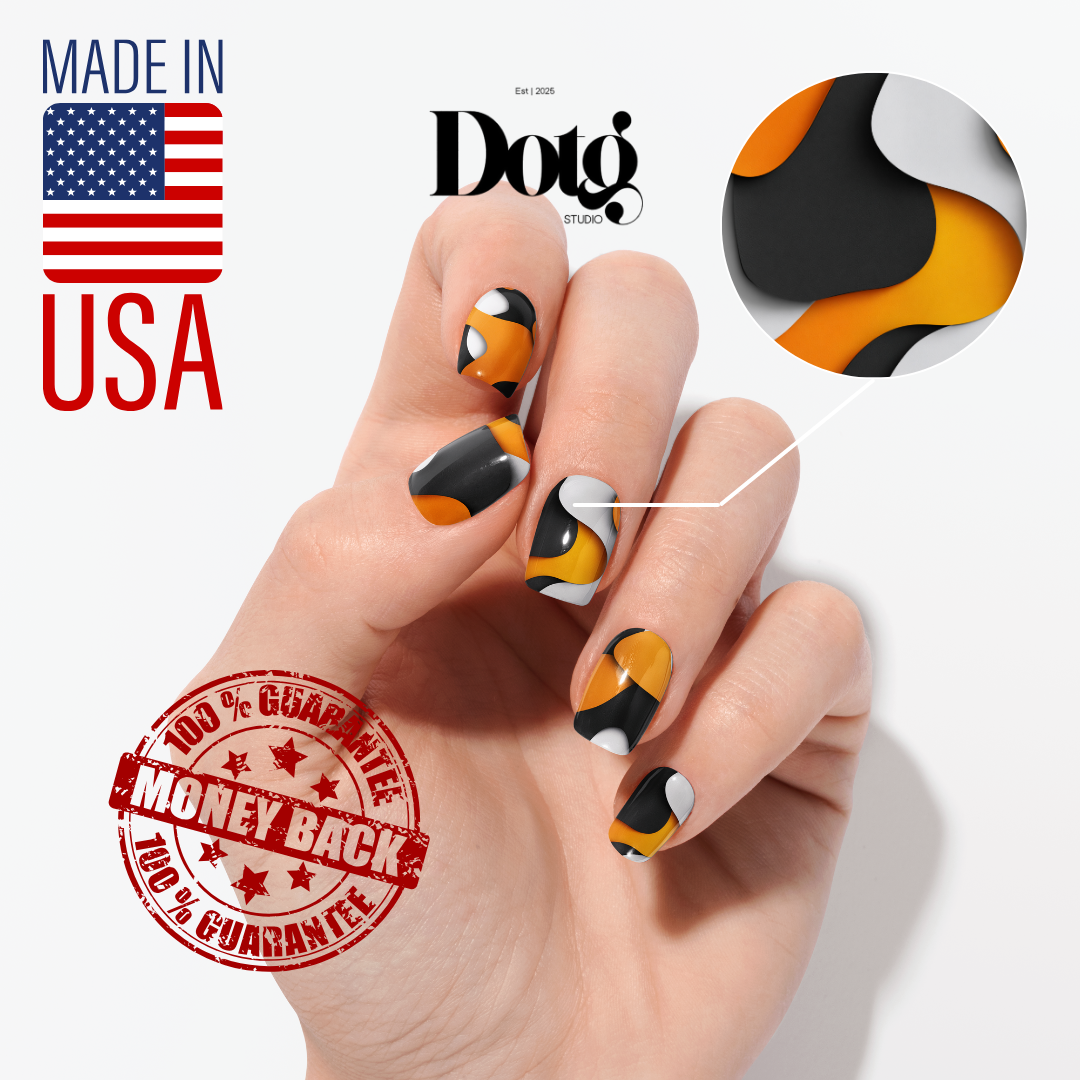 Abstract Orange-Black Nail Polish Wraps DIY Manicure Minimal Stickers Nail Decal Strips