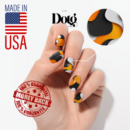 Abstract Orange-Black Nail Polish Wraps DIY Manicure Minimal Stickers Nail Decal Strips
