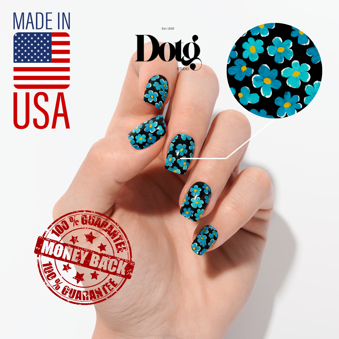 Blue Flower Nail Wraps DIY Manicure & Pedicure Stickers Graphic Nail Decal Strips