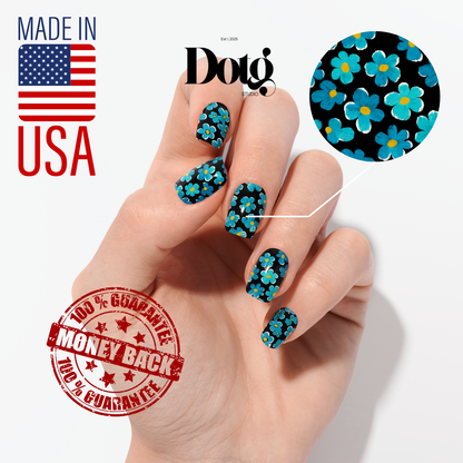 Blue Flower Nail Wraps DIY Manicure & Pedicure Stickers Graphic Nail Decal Strips