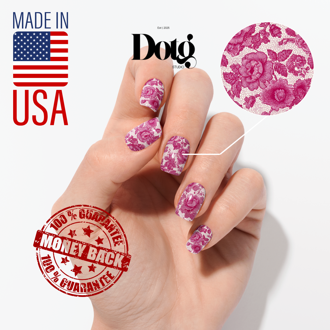 Floral Lace Nail Polish Wraps DIY Manicure & Pedicure Fuchsia Vintage Nail Stickers Decal Strips