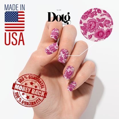 Floral Lace Nail Polish Wraps DIY Manicure & Pedicure Fuchsia Vintage Nail Stickers Decal Strips