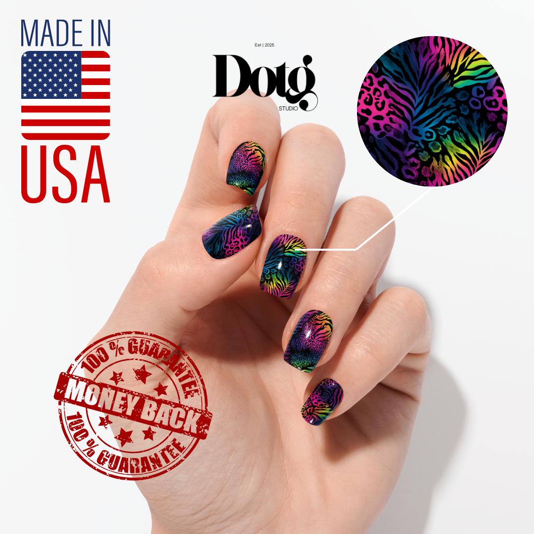 Neon Animal Print Nail Polish Wraps DIY Manicure & Pedicure Stickers Nail Decal Strips