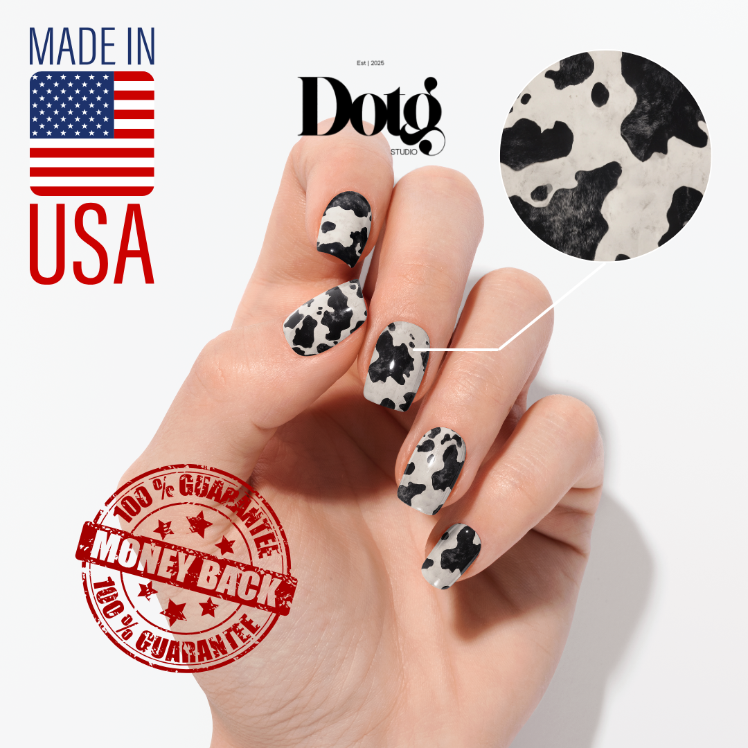 Cow Print Nail Wraps Black White Pattern Long Lasting Gel Alternative Statement Nails