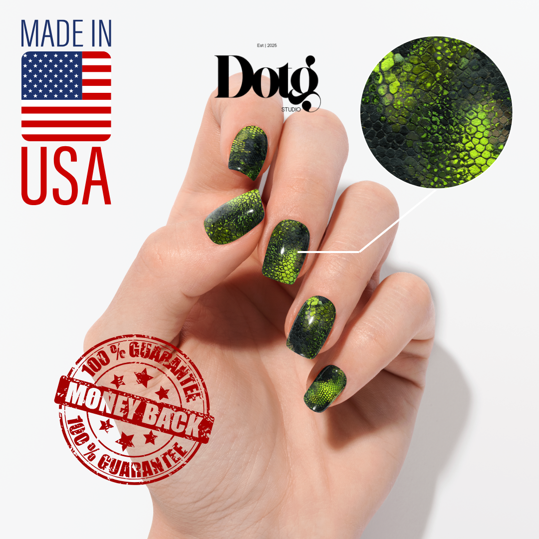Neon Green Snake Skin Nail Wraps • Reptile Texture Statement Nails  • Pedicure & Manicure Stickers