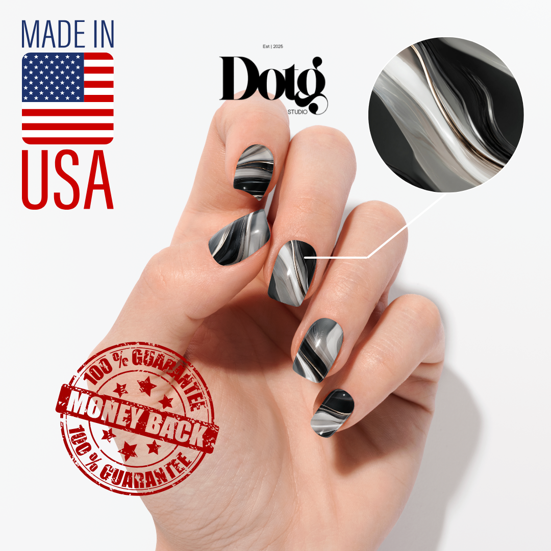 Black Marble Nail Wraps Abstract Pedicure & Manicure Stone Texture Design Nail Stickers Gel Alternative