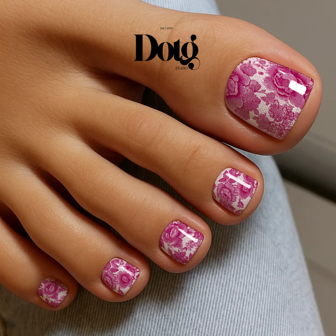 Floral Lace Nail Polish Wraps DIY Manicure & Pedicure Fuchsia Vintage Nail Stickers Decal Strips