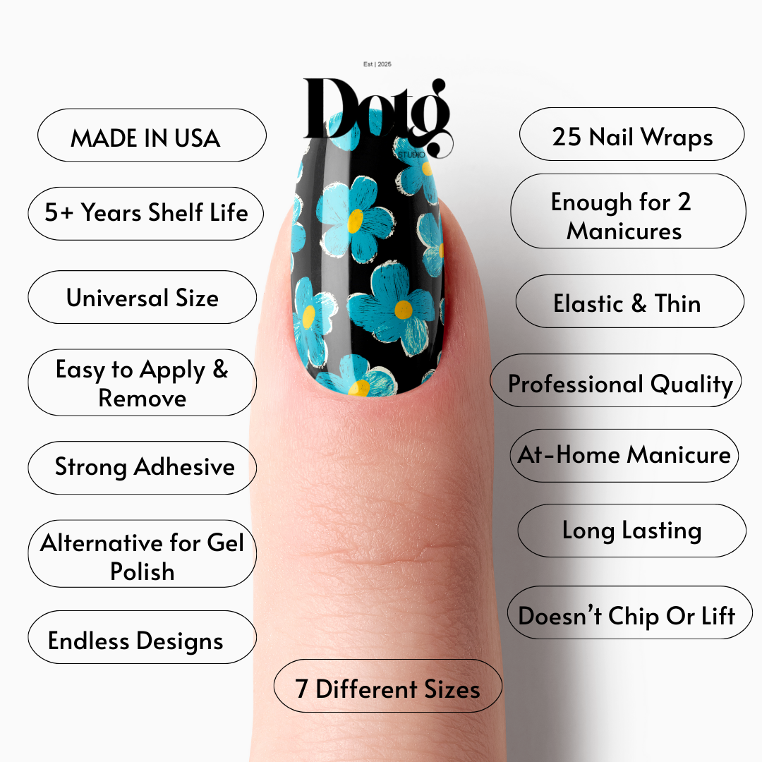 Blue Flower Nail Wraps DIY Manicure & Pedicure Stickers Graphic Nail Decal Strips