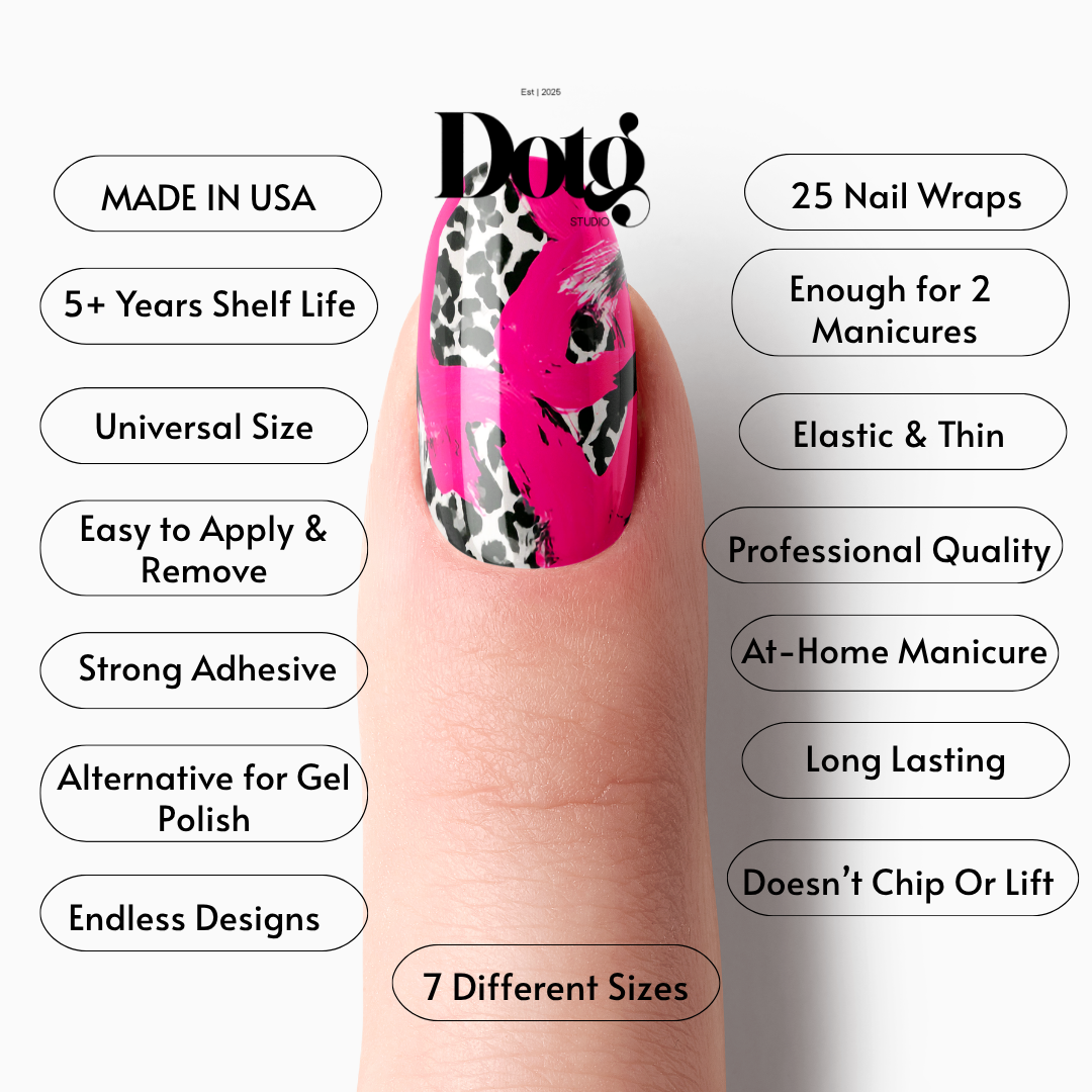 Abstract Leopard Nail Polish Wraps DIY Manicure & Pedicure Fuchsia Vintage Stickers Nail Decal Strips