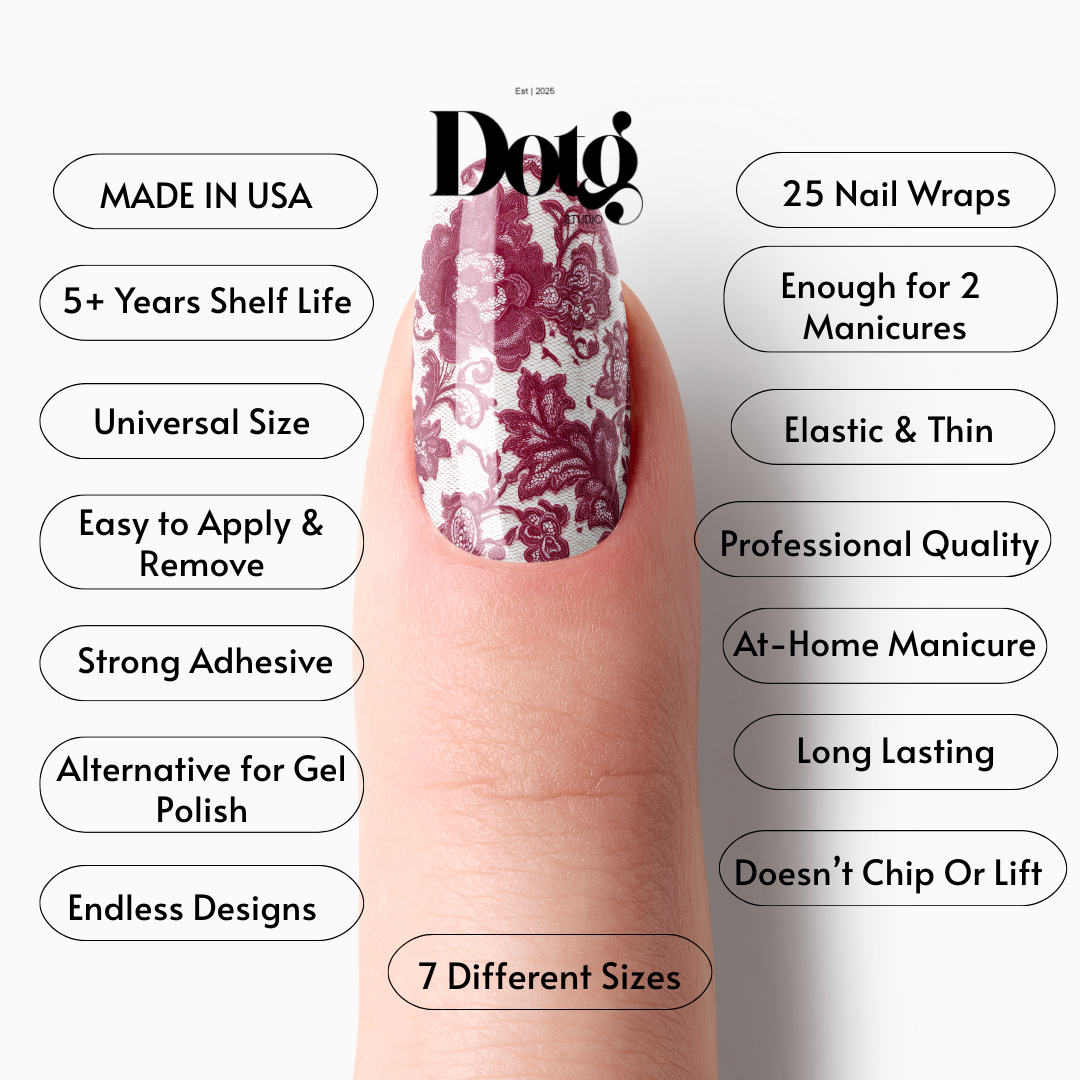 Burgundy Lace Nail Wraps DIY Manicure & Pedicure Nail Stickers Decal Strips