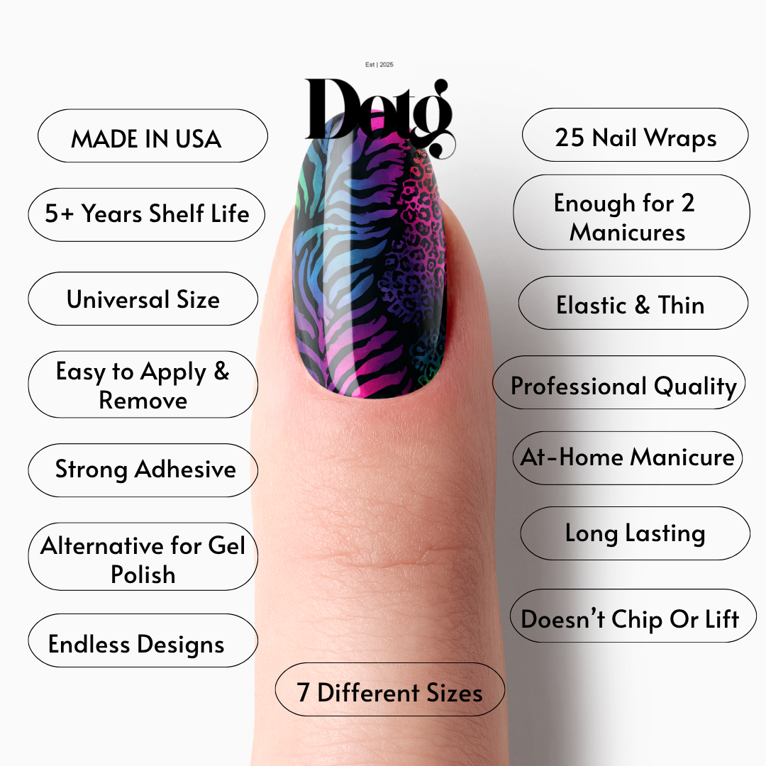 Neon Animal Print Nail Polish Wraps DIY Manicure & Pedicure Stickers Nail Decal Strips