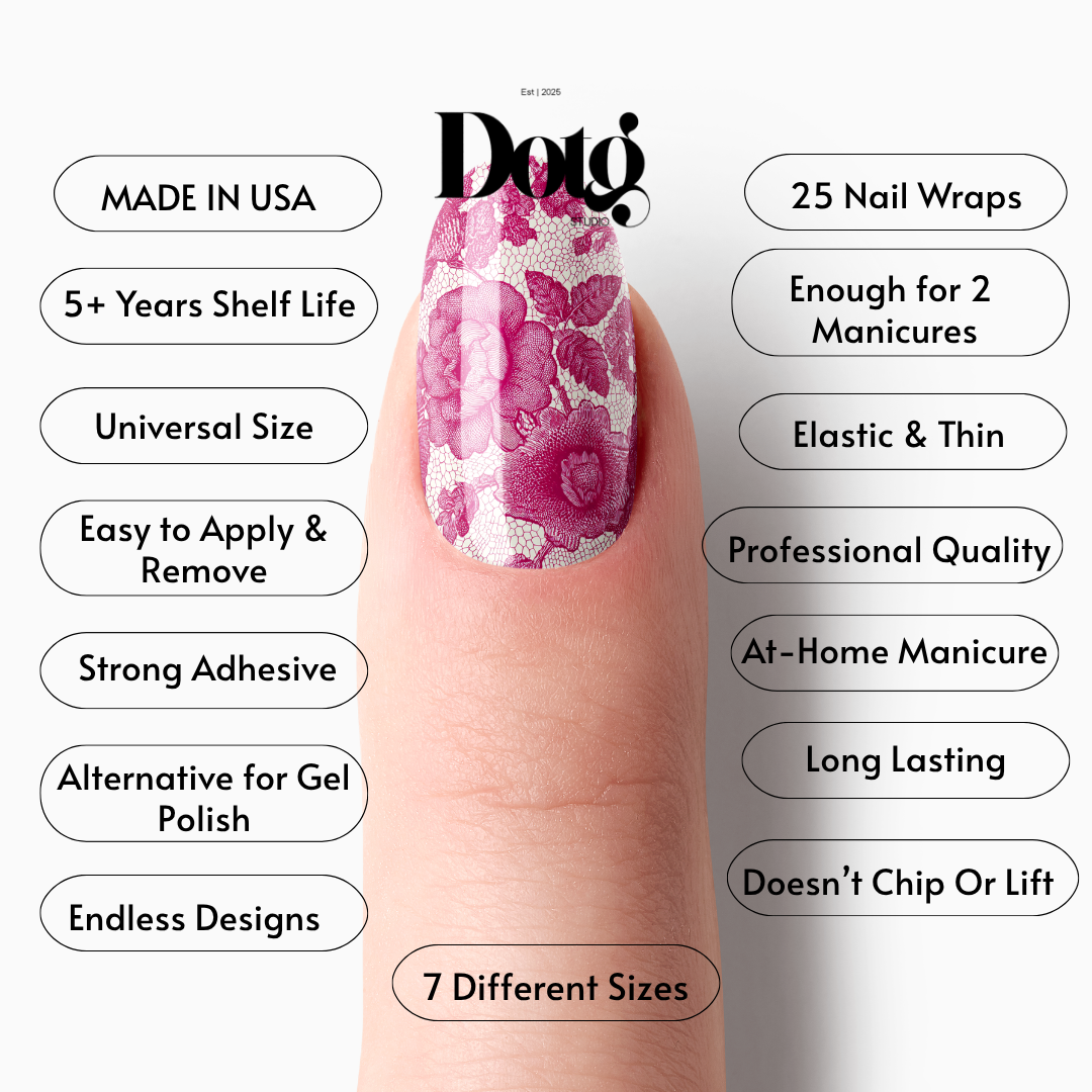 Floral Lace Nail Polish Wraps DIY Manicure & Pedicure Fuchsia Vintage Nail Stickers Decal Strips