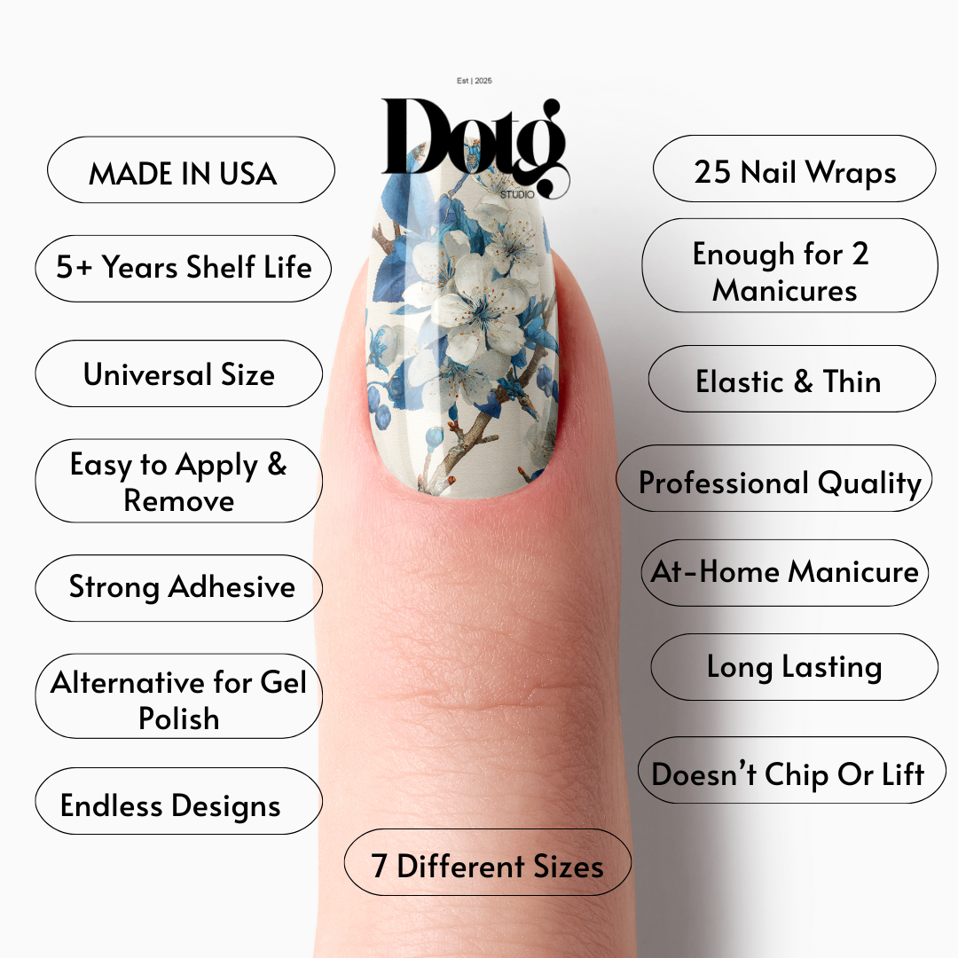 Blue Botanicals Nail Wraps DIY Manicure & Pedicure Stickers Spring Nail Decal Strips