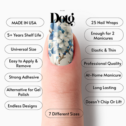 Blue Botanicals Nail Wraps DIY Manicure & Pedicure Stickers Spring Nail Decal Strips