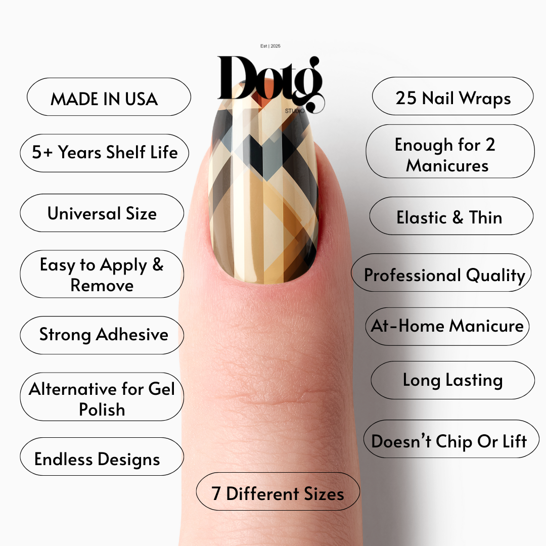 Beige Plaid Nail Wrap DIY Manicure & Pedicure Nail Stickers Decal Strips