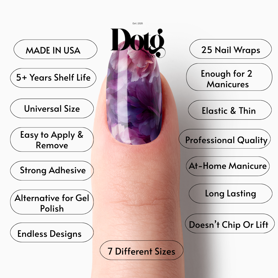 Midnight Petal Print Nail Polish Wraps DIY Manicure & Pedicure Floral Stickers for Gift