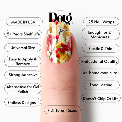 Autumn Berry Nail Polish Wraps DIY Manicure Stickers Leaves Branch Nail Decal Strips