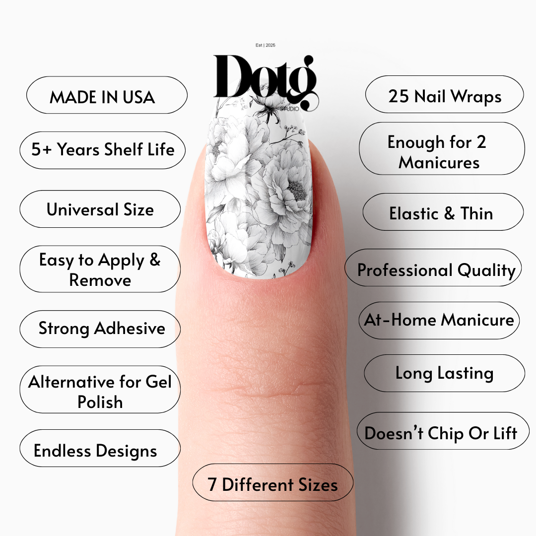 Black Peonies Nail Polish Wraps DIY Manicure and Pedicure Stickers Nail Decal Strips