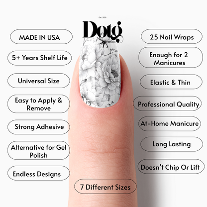 Black Peonies Nail Polish Wraps DIY Manicure and Pedicure Stickers Nail Decal Strips