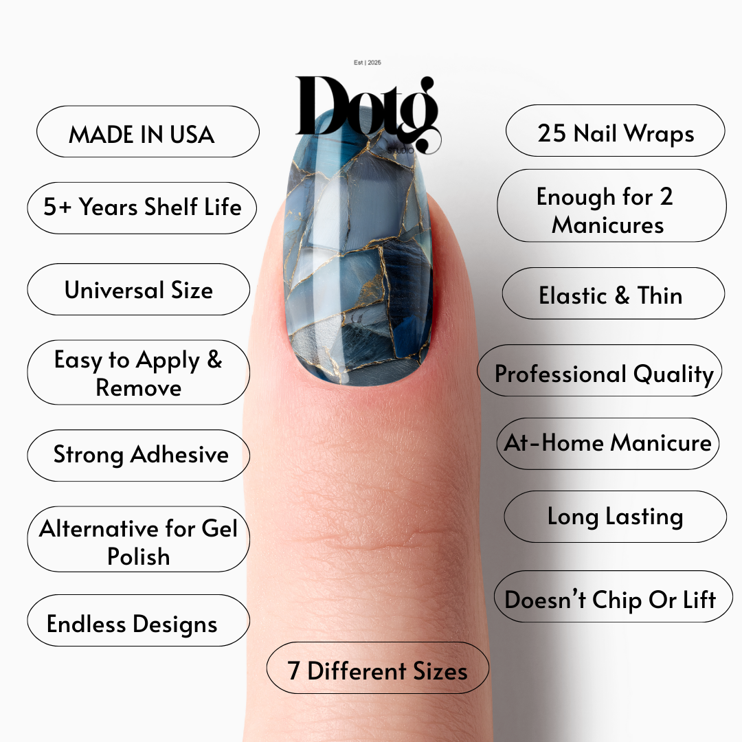 Blue Geode Nail Polish Wraps DIY Manicure & Pedicure Gold Stickers Nail Decal Strips