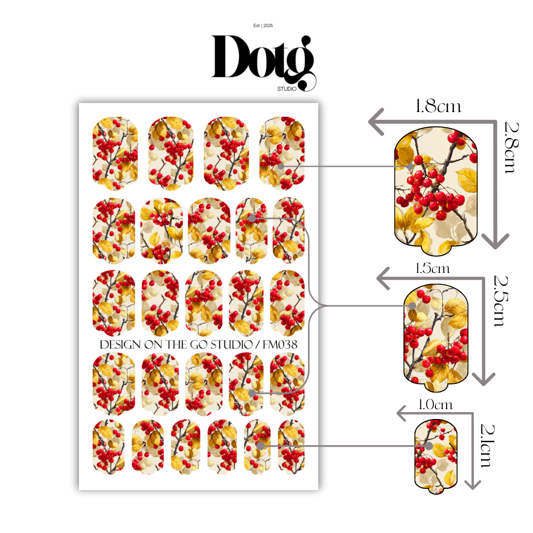 Autumn Berry Nail Polish Wraps DIY Manicure Stickers Leaves Branch Nail Decal Strips