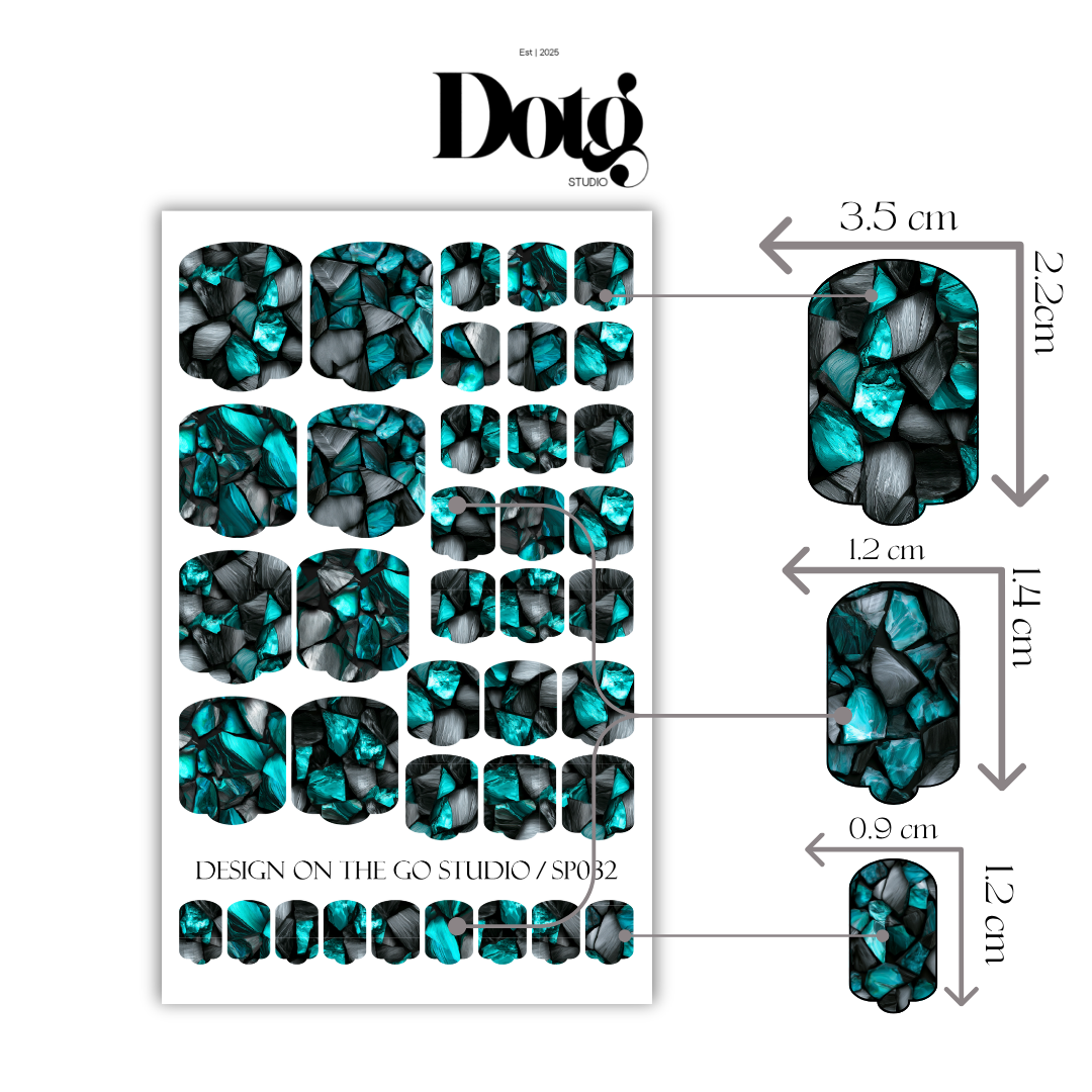 Green Stone Nail Polish Wraps DIY Manicure & Pedicure Mosaic Glass Nail Stickers Decal Strips