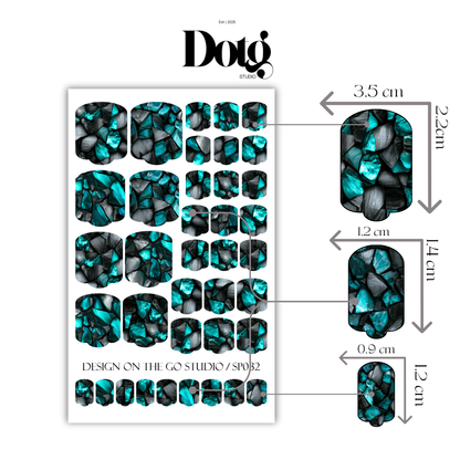 Green Stone Nail Polish Wraps DIY Manicure & Pedicure Mosaic Glass Nail Stickers Decal Strips