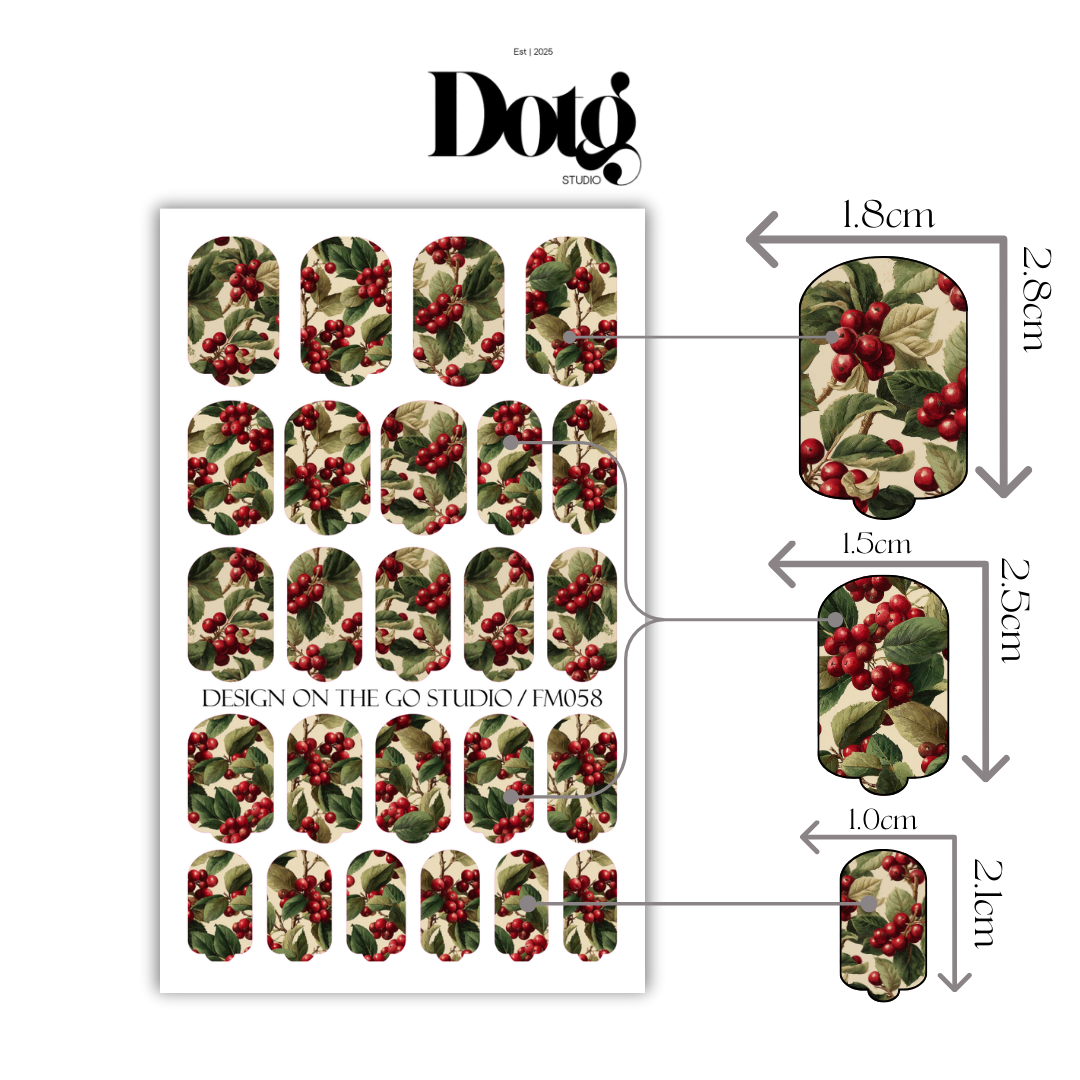 Holly Berry Nail Polish Wraps DIY Manicure and Pedicure Nail Stickers Iridescent Decal Strips