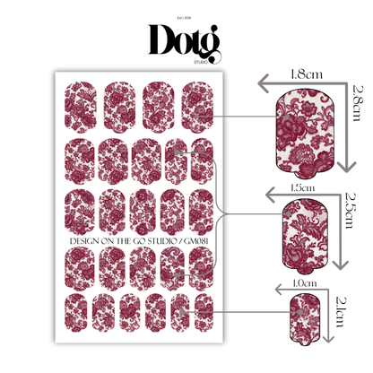 Burgundy Lace Nail Wraps DIY Manicure & Pedicure Nail Stickers Decal Strips