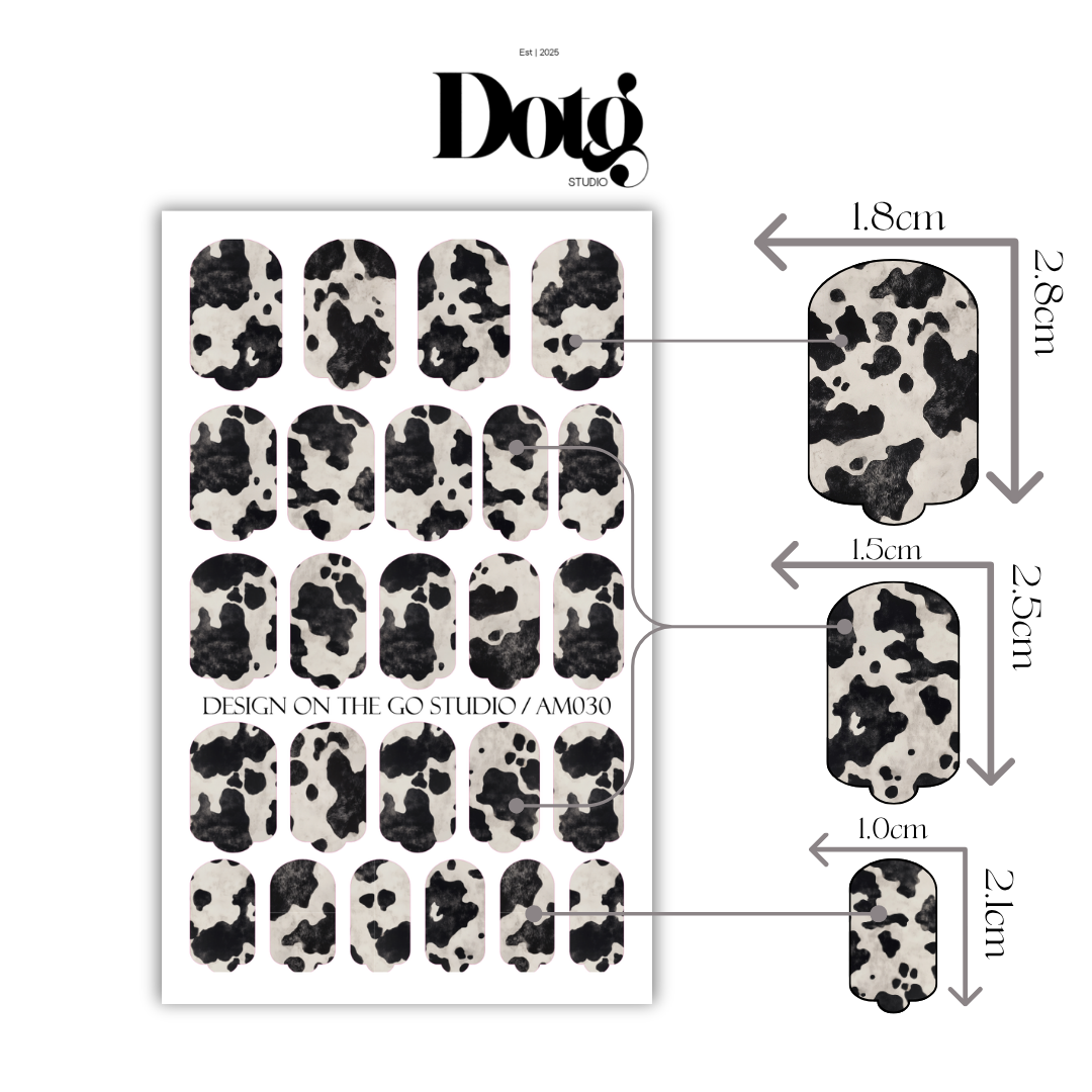 Cow Print Nail Wraps Black White Pattern Long Lasting Gel Alternative Statement Nails