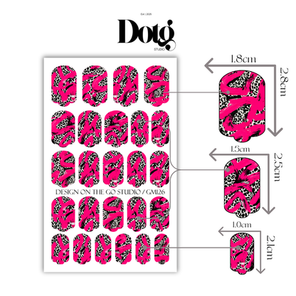 Abstract Leopard Nail Polish Wraps DIY Manicure & Pedicure Fuchsia Vintage Stickers Nail Decal Strips